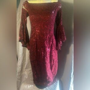 Elegant Burgundy Sequin Lace Dress